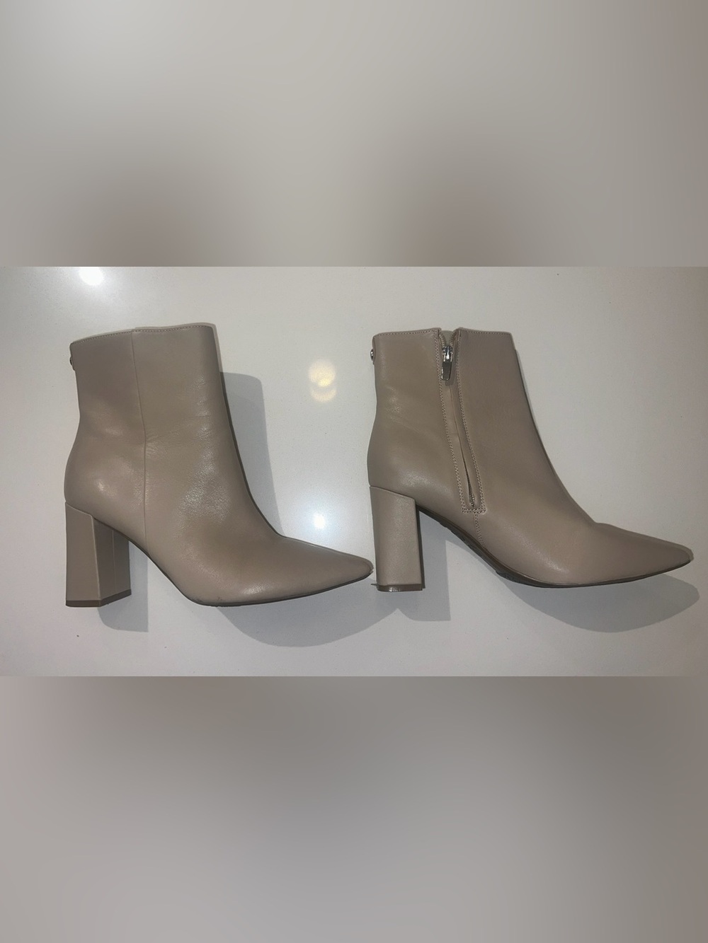 Nine West Taupe Block-Heel Ankle Boots